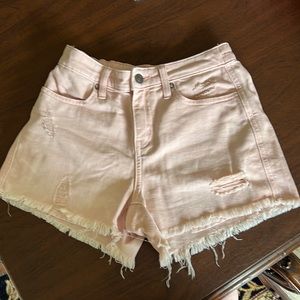 Aerie pink denim distressed shorts. Size XXS.